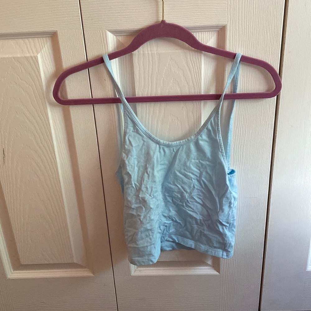 A blue tank top